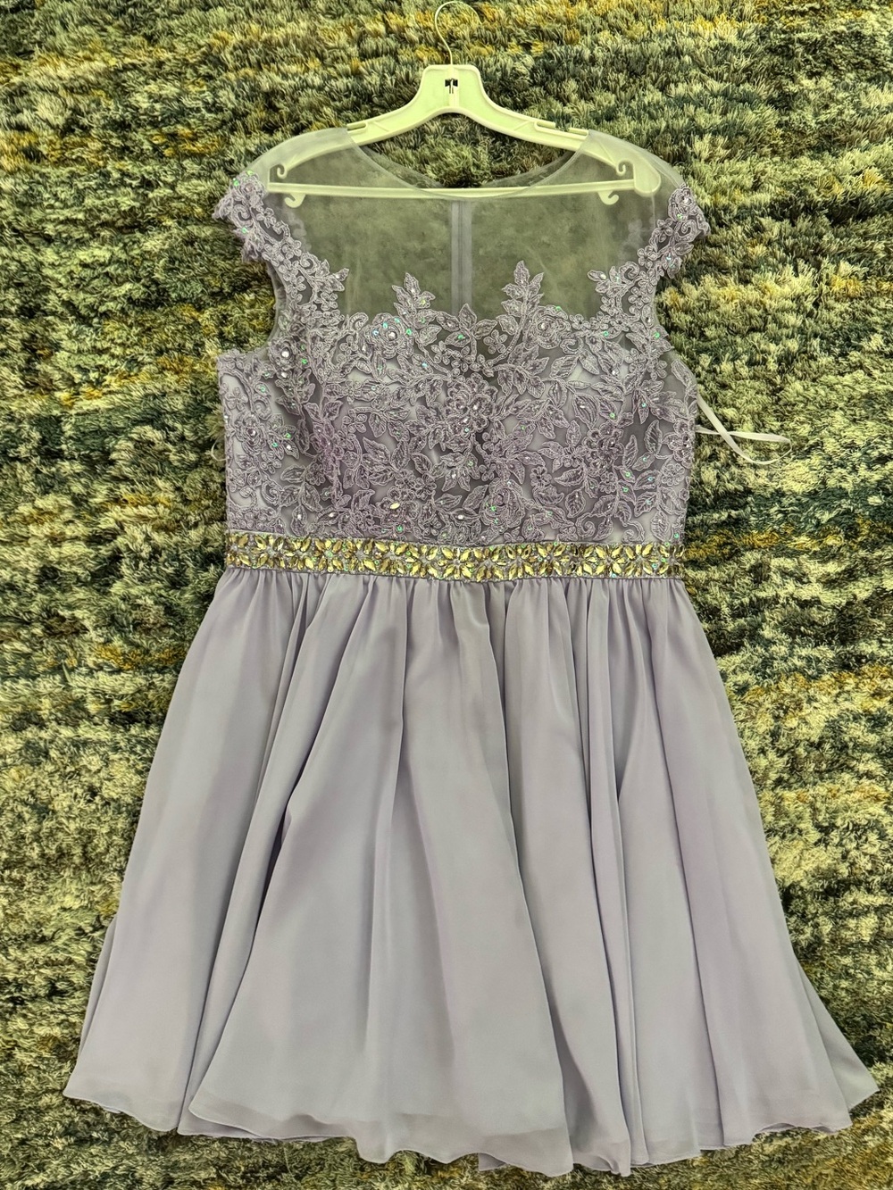 Let’s Fashion Lavender Lace Bodice Formal Dress with Beaded Waist